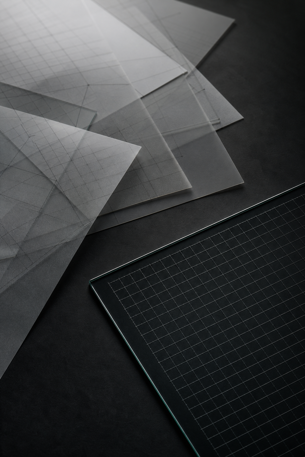 Overlapping information layers aligning into one clear, structured view